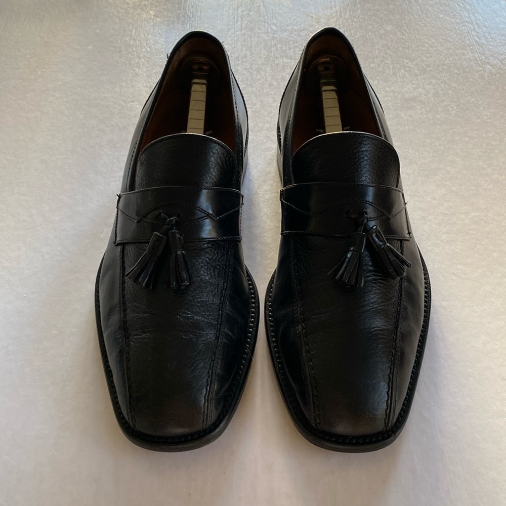 Fratelli Men’s Black Soft Leather Tassel Slip On Shoes Size 9. Made in Italy.